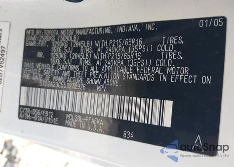 2005 Toyota Sienna Le z USA, uszkodzony, nr VIN 5TDZA23C55S272926